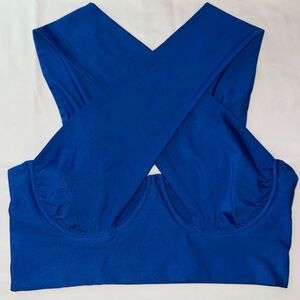 Royal blue cross straps cropped top.